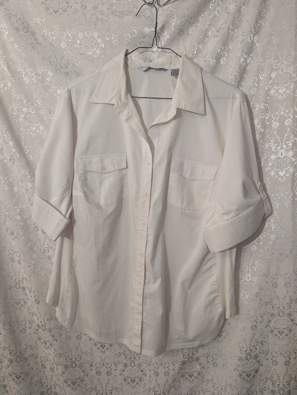 Signature Larry Levine White Button Down Utility Shirt Plus 3X